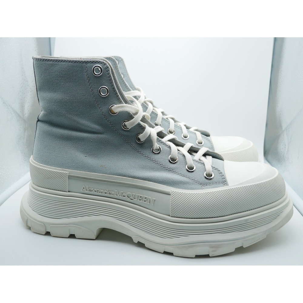 Alexander McQueen Tread Slick High Top Canvas Sneakers Grey 604254 Size 44